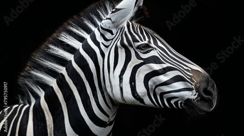   A tight shot of a zebra s head  angled sideways  revealing an open mouth