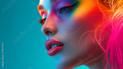 a woman with bright makeup