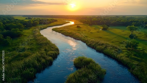 The River's Vital Role in Connecting Habitats and Supporting Diverse Ecosystems. Concept Ecosystem Connectivity, River Habitats, Biodiversity Support, River's Role, Environmental Importance photo