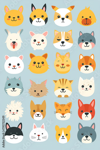 set of animal face emoticons