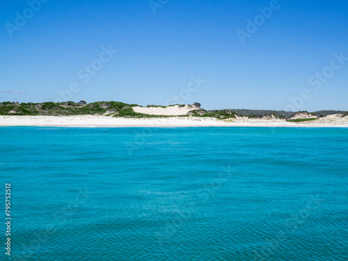 Turquoise waters and white sands on a beach of Bay of Fires  Tasmania