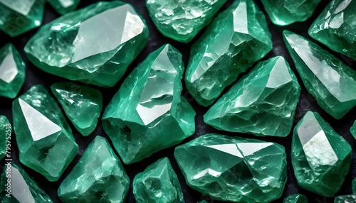 Green quarz pieces crystals background