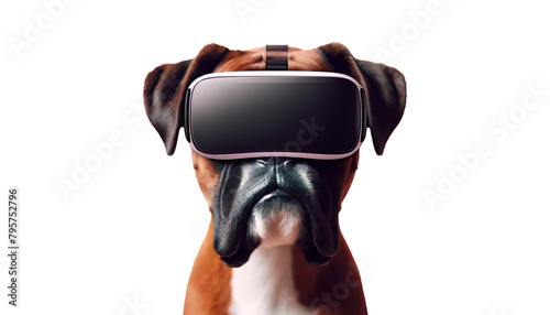 Boxer dog with VR headset, an amusing take on pets meeting modern tech