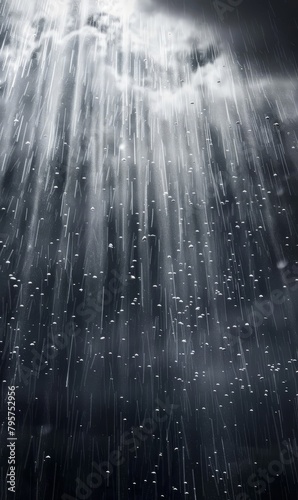 Intense downpour with hailstones against a tumultuous dark grey sky.