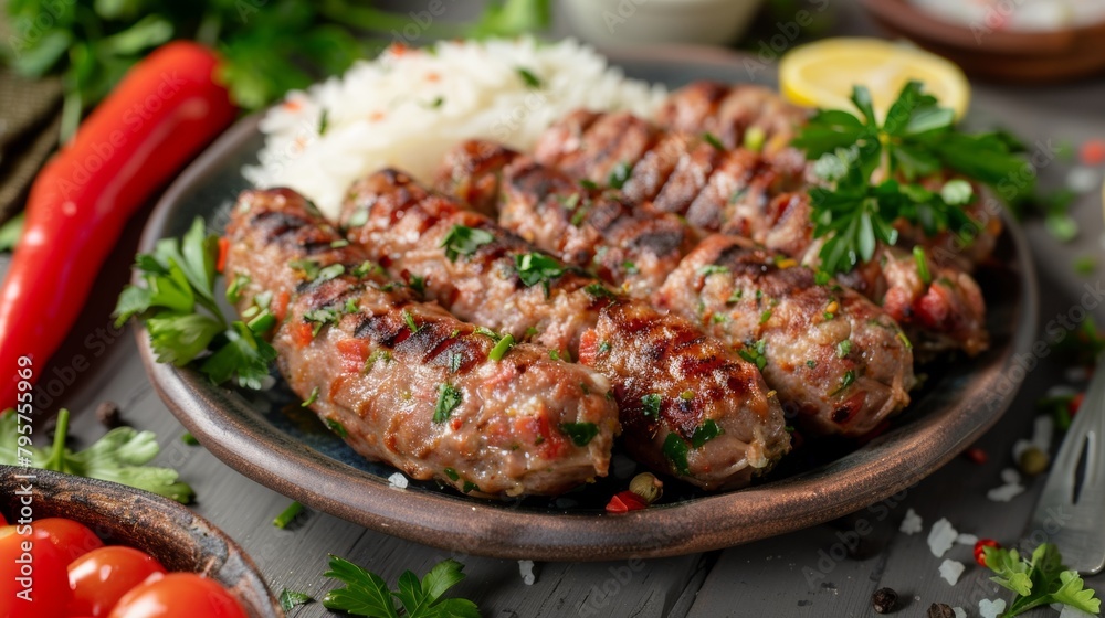 The Albanian dish is kefte. Minced meat sausages are usually served with rice or vegetable stew. The Albanian dish is kefte. Minced meat sausages are usually served with rice or vegetable stew.