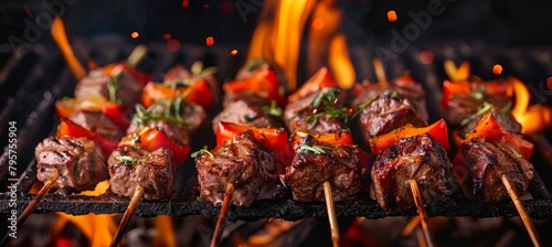 Grilled Skewers with Meat and Vegetables photo