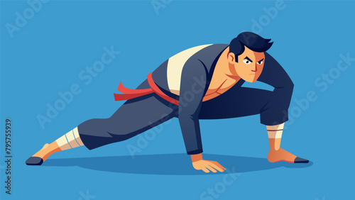 A mixed martial artist performing a grappling technique their mind focused on perfecting each precise movement.