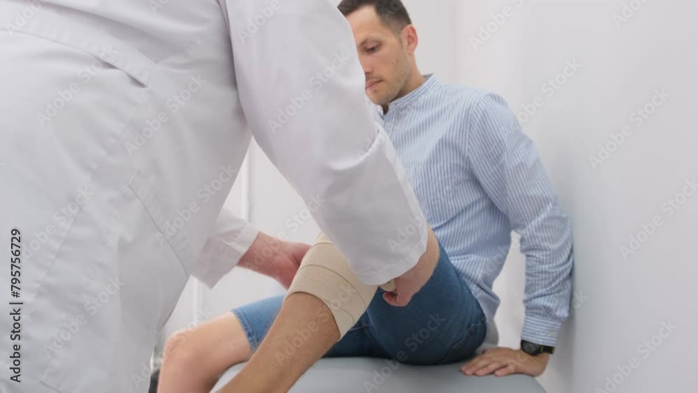 Man Receiving Knee Examination From Healthcare Professional in Clinic Man Receiving Knee Examination From Healthcare Professional in Clinic