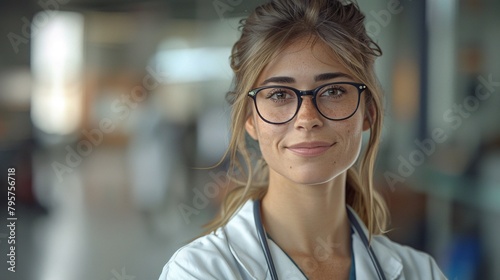 portrait of female doctor on background with copy space photo