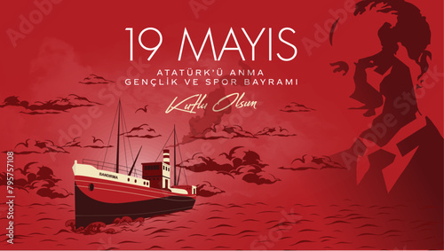 19 Mayıs Atatürk'ü Anma, Gençlik ve Spor Bayramı, translation: 19 may Commemoration of Ataturk, Youth and Sports Day. Turkey. photo