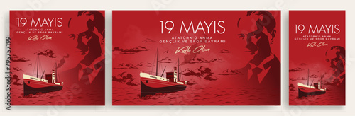 19 Mayıs Atatürk'ü Anma, Gençlik ve Spor Bayramı, translation: 19 may Commemoration of Ataturk, Youth and Sports Day. Turkey.