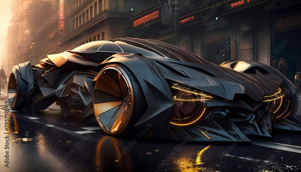 Futuristic Supercar Gliding on a Neon-Lit City Road at Night Futuristic Supercar Gliding on a Neon-Lit City Road at Night