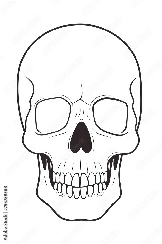 Skeleton skull sketch drawing white background.