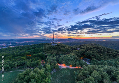 Sunset over the Television Tower. Kamzík Bratislava Koliba, západ slnka. photo