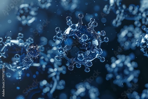 3d render of futuristic silver nanoparticles on dark blue background nanotechnology concept illustration photo