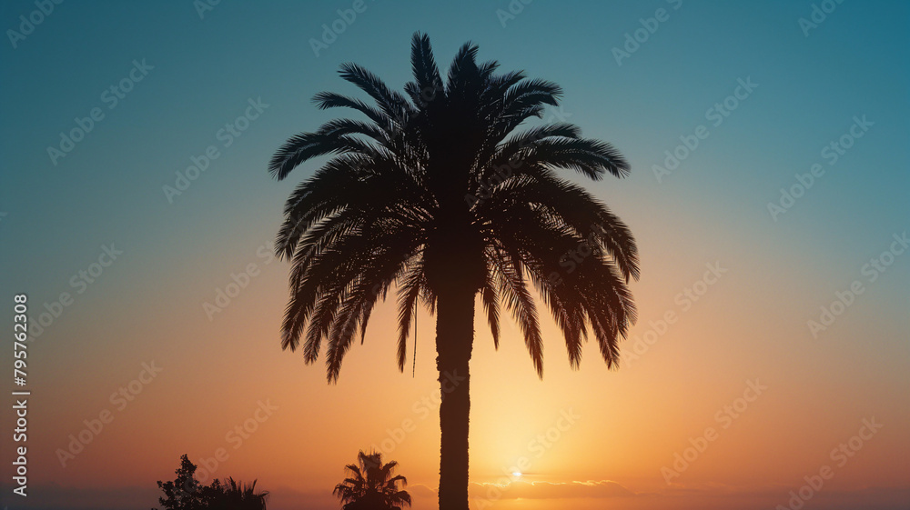 Palm Silhouette at Sunset in Tranquil Scene