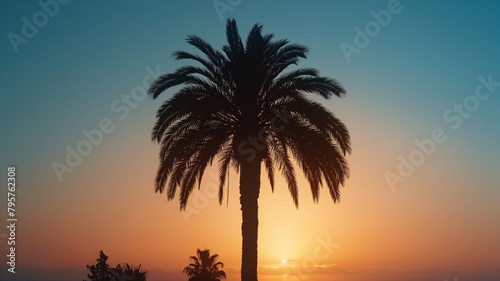 Palm Silhouette at Sunset in Tranquil Scene