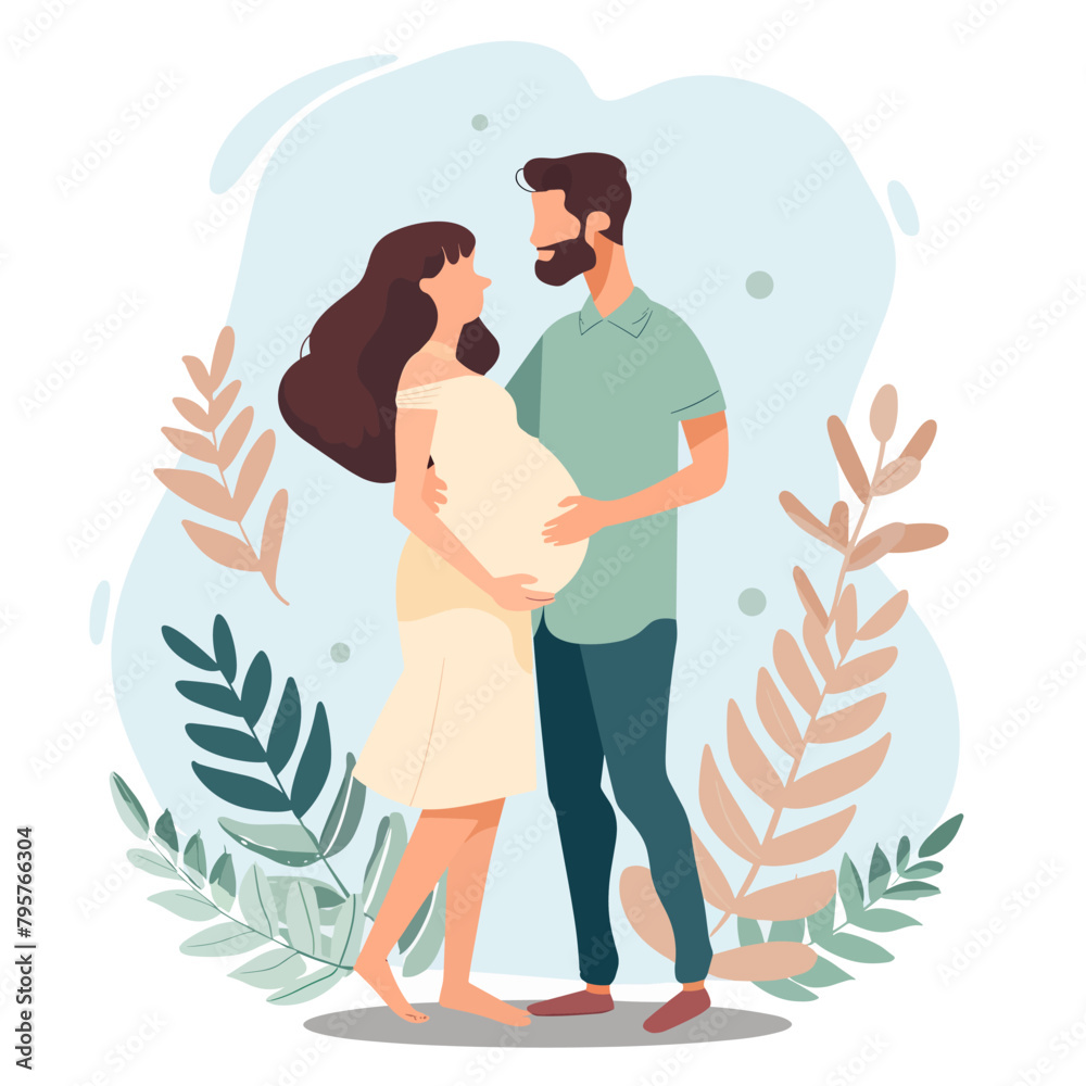 A couple is holding hands and the woman is pregnant. Scene is happy and loving A couple is holding hands and the woman is pregnant. Scene is happy and loving