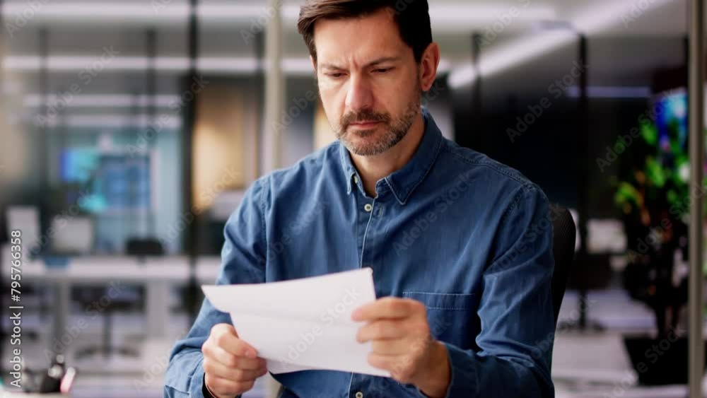 Shocked Young Businessman Reading Document At Desk Shocked Young Businessman Reading Document At Desk