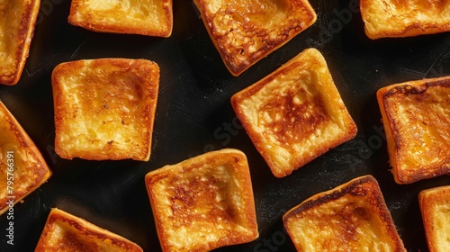 Toasted bread squares closeup on table