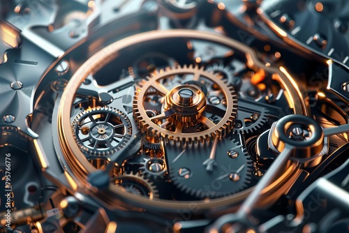 assistant intricate clockwork mechanism with gears springs and cogs steampunk style 3d illustration