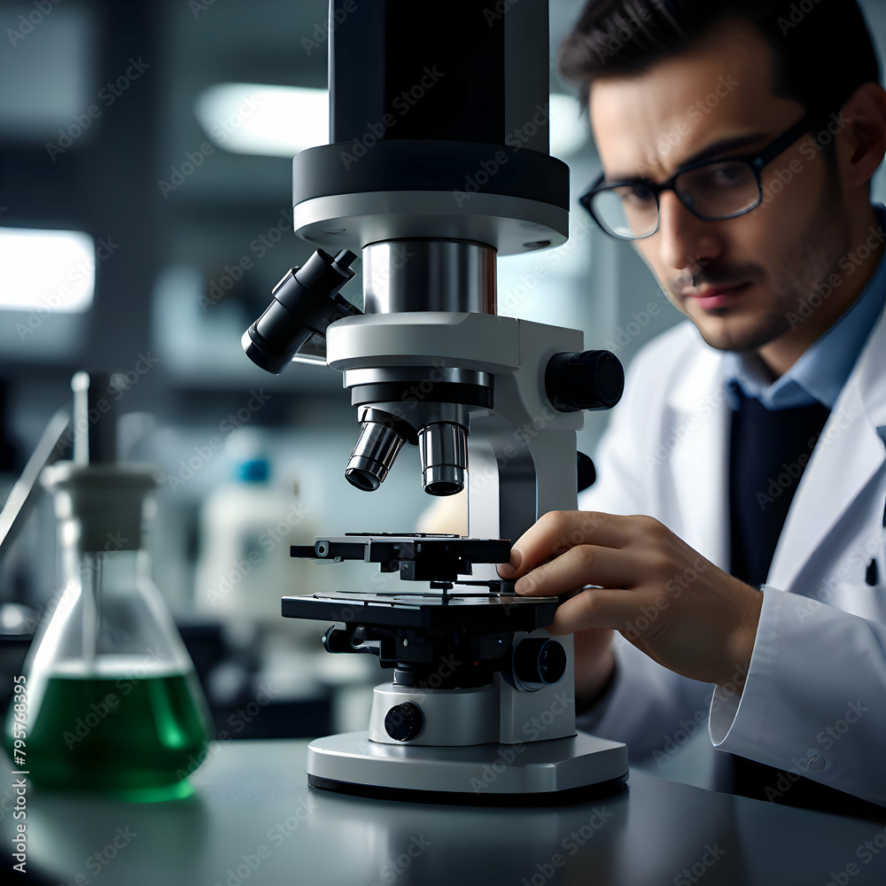 scientist in laboratory, scientist on microscope scientist in laboratory, scientist on microscope