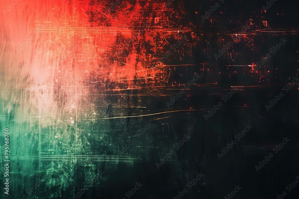 black red and green grungy noise texture background with bright light glow retro abstract illustration