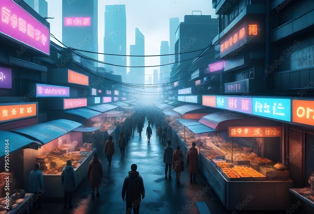 An 8k image of a cyberpunk street market with neon (4)