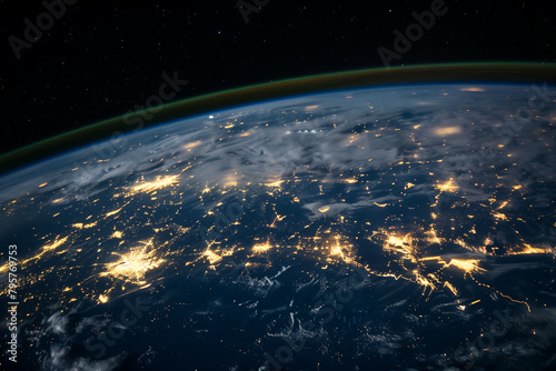 inspiring photo of the earth as seen from space, with clusters of cities and ports visible below, underscoring the significance of air and space logistics in connecting distant reg