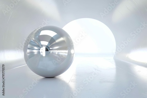 chrome metallic orb floating in white void futuristic 3d render