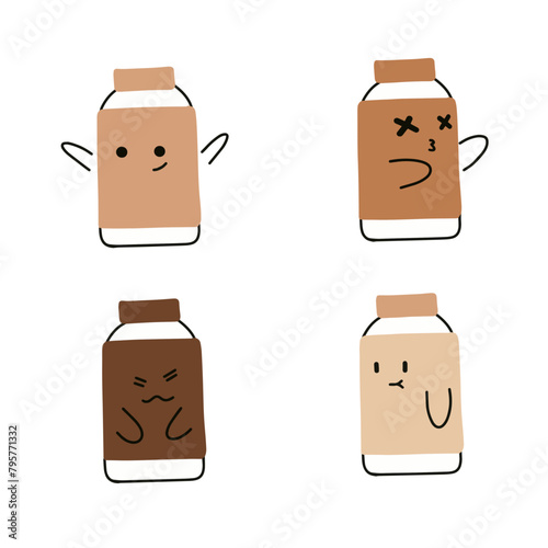 Dairy Delights: Cartoon Milk Bottles with Expressions