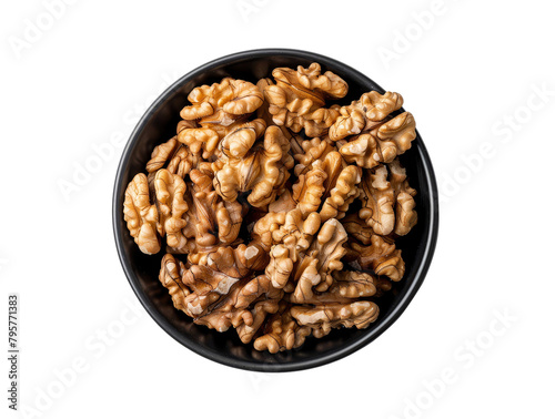 Bowl of walnuts isolated isolated on a transparent or white background., top view.