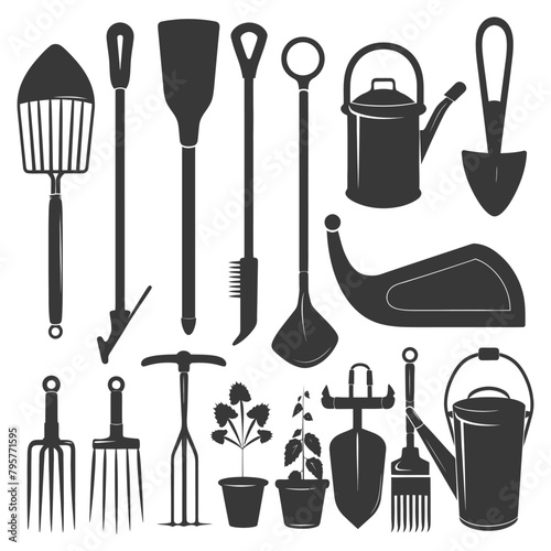 Silhouette gardening equipment black color only