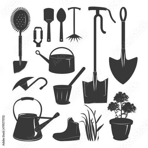 Silhouette gardening equipment black color only