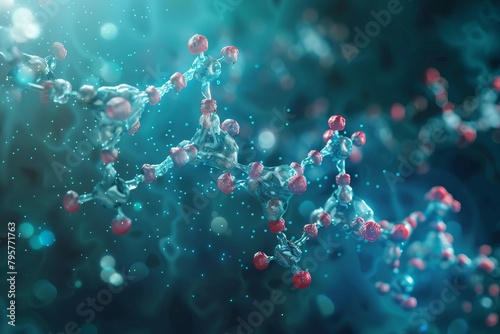 closeup view of human growth hormone somatotropin molecule 3d render illustration photo