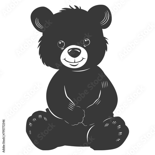 Silhouette cute bear doll black color only full body