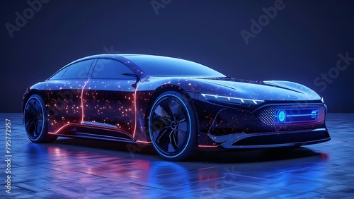 Automotive engineers use augmented reality to design electric car with futuristic hologram. Concept Automotive Engineering, Augmented Reality, Electric Cars, Futuristic Design, Hologram Technology © Ян Заболотний