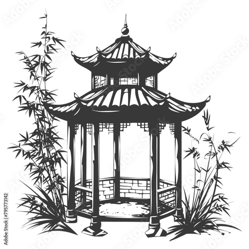 Silhouette garden gazebo bamboo black color only