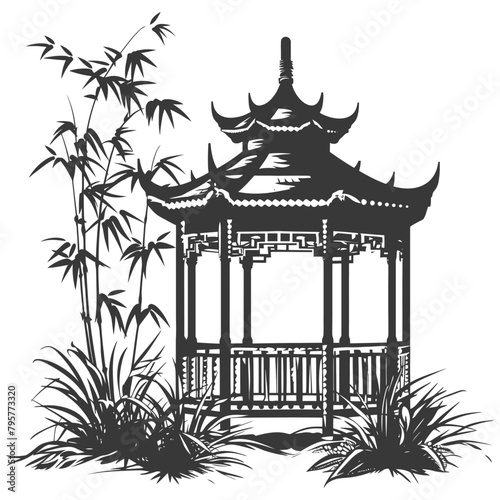 Silhouette garden gazebo bamboo black color only
