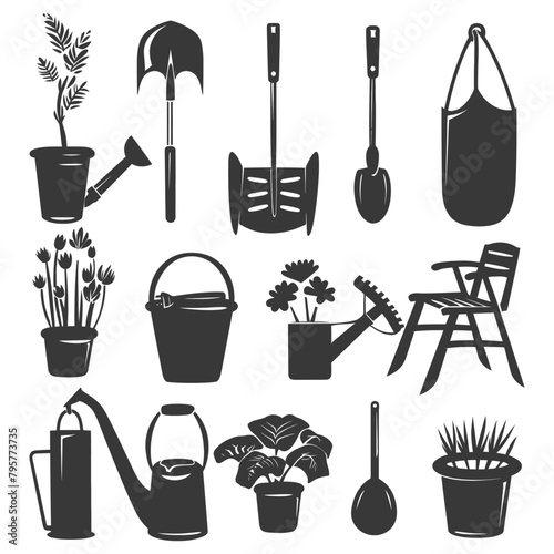 Silhouette gardening equipment black color only