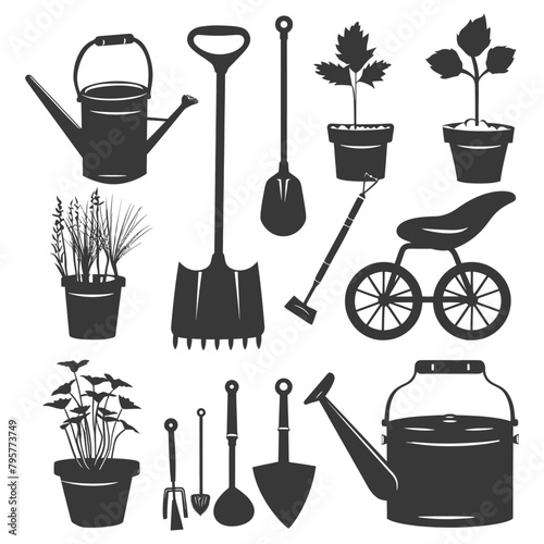 Silhouette gardening equipment black color only