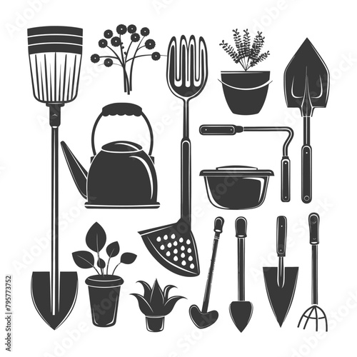 Silhouette gardening equipment black color only