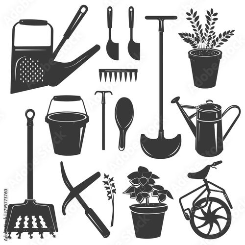 Silhouette gardening equipment black color only