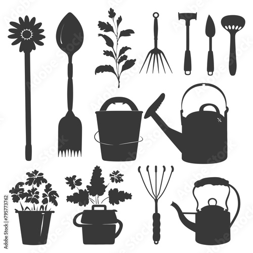 Silhouette gardening equipment black color only
