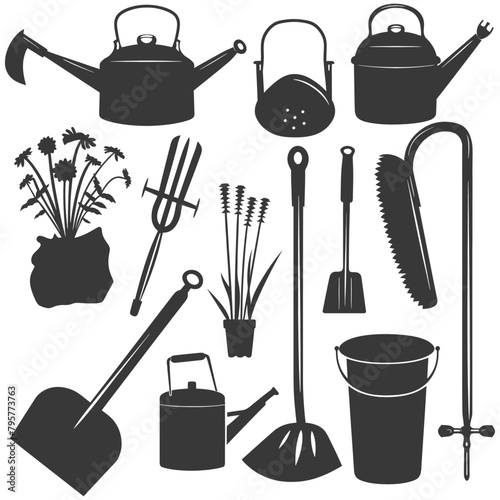 Silhouette gardening equipment black color only