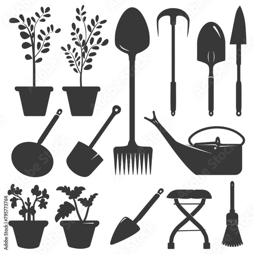 Silhouette gardening equipment black color only