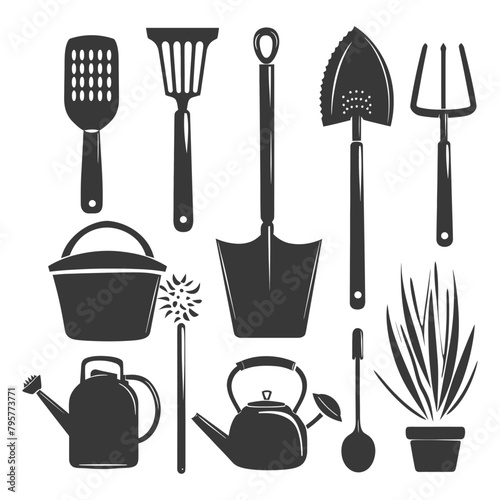 Silhouette gardening equipment black color only