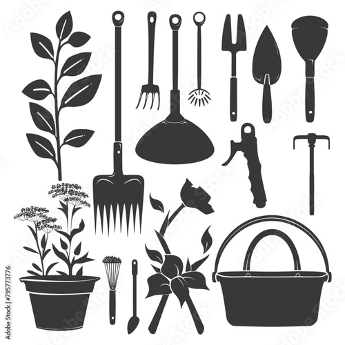 Silhouette gardening equipment black color only