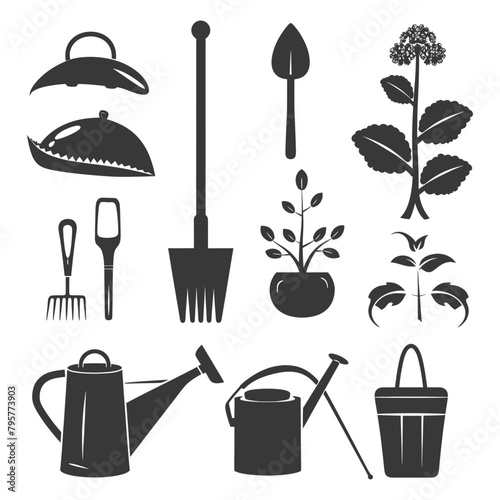 Silhouette gardening equipment black color only
