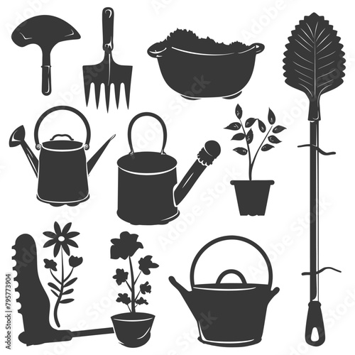 Silhouette gardening equipment black color only
